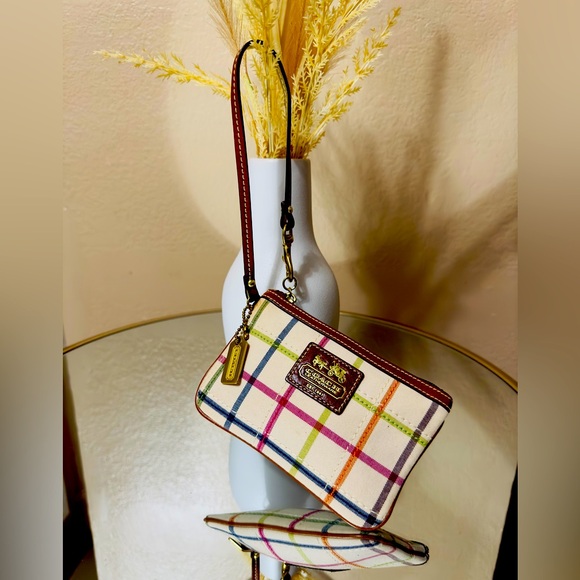 Coach Cream and Brown Clutch with Plaid Design - Picture 1 of 5